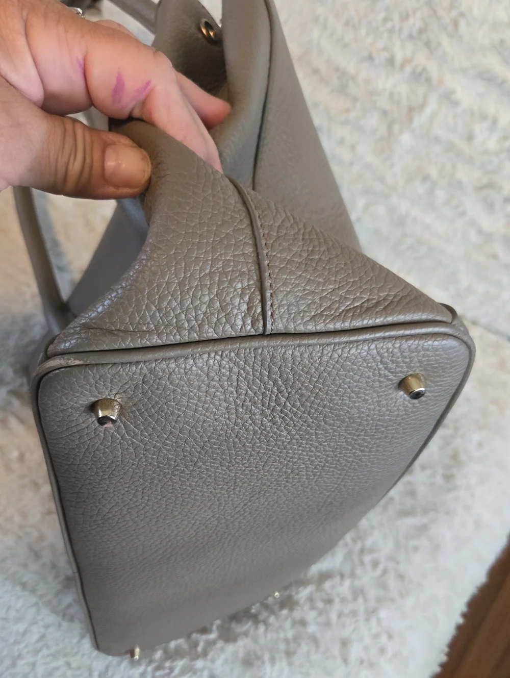 Furla Gray Pebbled Leather Tote with Logo Charm EUC